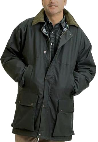 Herren-Wachsjacke, langärmelig, Reißverschluss, klassisch, gepolstert, mehrere Taschen, wasserabweisend