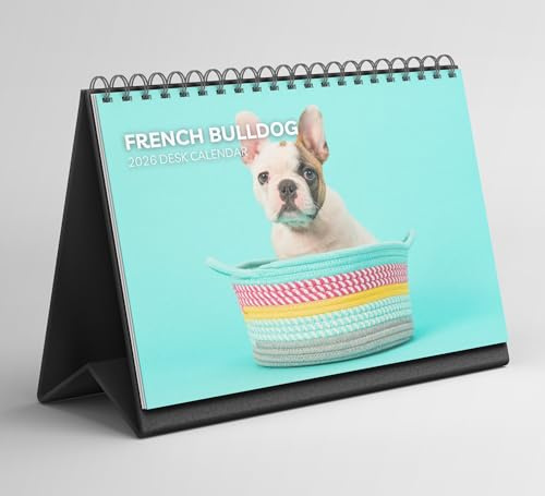 Schreibtischkalender 2026–2027 Französische Bulldogge, Stehender Flip-Desktop-Kalender mit dickem Papier (15,25 cm x 22 cm – ähnlich A5)