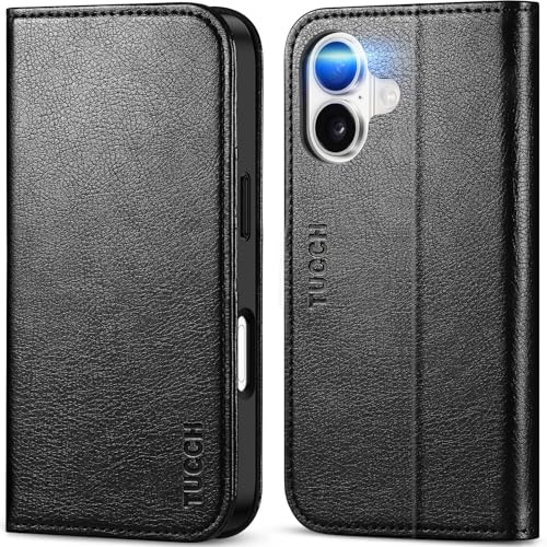 TUCCH Flip Case with 3 Card Holders for iPhone 17 (6.3), Textured Black | RFID Blocking, Viewing Stand, Shockproof TPU, Premium PU Leather, Protective Folio Folding Cover