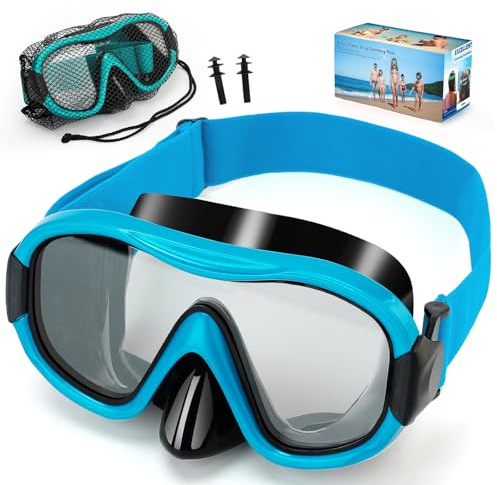 Taucherbille Erwachsene mit Stoffband,Verstellbares Silikonband Schwimmbrille mit Nasenschutz,Tauchmaske 180°Weitwinkel Antifog Schnorchelmaske mit HD Gehärtetes Glas für Schnorcheln Schwimmen