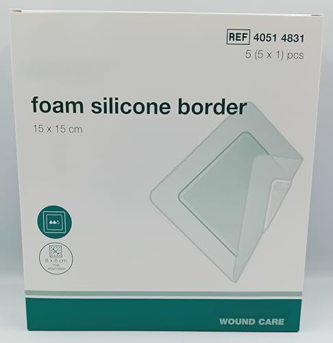 Foam Silicone Border Dressings – Soft Adhesive Pads, Box of 5 (15cm x 15cm)