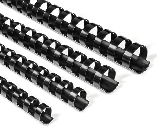 BuroKalos Peignes de Reliure, Tailles Assorties, 145 à 200 Feuilles, 18 mm 20 mm 22 mm 25 mm, 21 Anneaux, Noir, Lot de 40