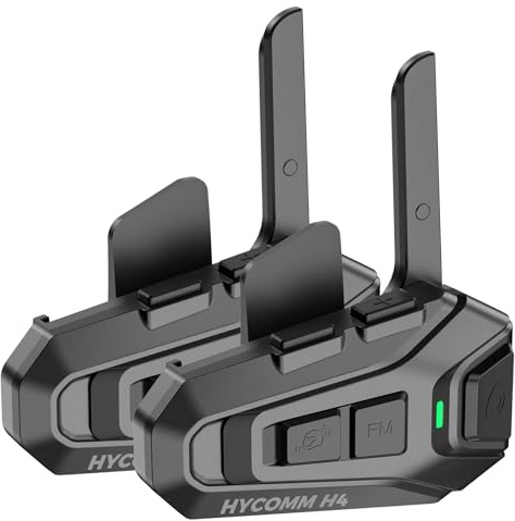 HYCOMM H4 Motorcycle Bluetooth Headset, 4-Rider 1.2 Miles Helmet Intercom, Audio Multitasking, 1000mAh 35H Talk Time, Noise Cancelling, IP67 Waterproof, HD Speakers (2 Pack)