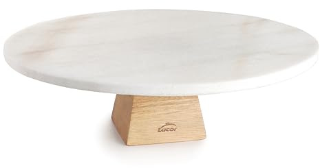 Lacor - 63593 - Tortenständer Aus Marmor, 30 cm, Sockel Aus Akazienholz, Tortenauflage, Elegantes Und Widerstandsfähiges Design, Ideal Für Kuchen, Cupcakes Oder Kuchen