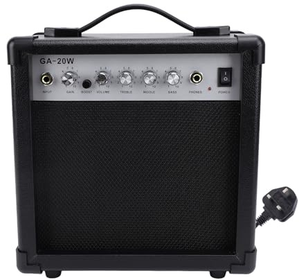 POENVFPO 20 Watt Electric Guitar Amplifier with 6 Inch Speaker, Multifunctional Portable Practice Guitar Amplifier for Outdoor Live Streaming (UK Plug)