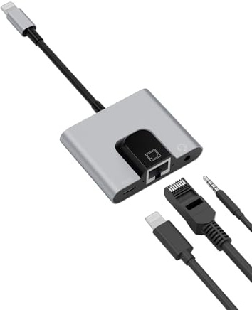 Adaptateur Lightning vers Ethernet RJ45, prise en charge Internet filaire jusqu'à 10/100 Mbps, avec port de charge Lightning et prise audio de 3,5 mm, compatible avec iPhone 14/13/12/11/iPad