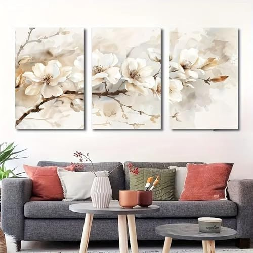 IHHGNB Stampe artistiche su tela moderne astratte con fiori di magnolia, dipinti floreali dai colori misti, dipinti di orchidee vintage, quadri (50x75 cm (20x30 pollici) x3/senza cornice)