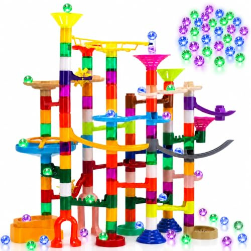 EagleStone Murmelbahn mit 30 Leuchtmurmeln, großes Kugelbahn-Set für Kinder | STEM Kugelbahn-Bauset mit Rennstrecke, kreativer Spielspaß, Geschenk für Kinder von 3–12 Jahren zu Geburtstag und Weihnachten