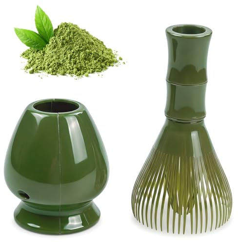 Fouet A Matcha Avec Un Support En Plastique Pour La CuillèRe à Thé Matcha Whisk Durable RéSistant à La Moisissure Matchabesen Pour Le Matcha Latte, La CéRéMonie Du Thé Et Les Boissons Chaudes Vert