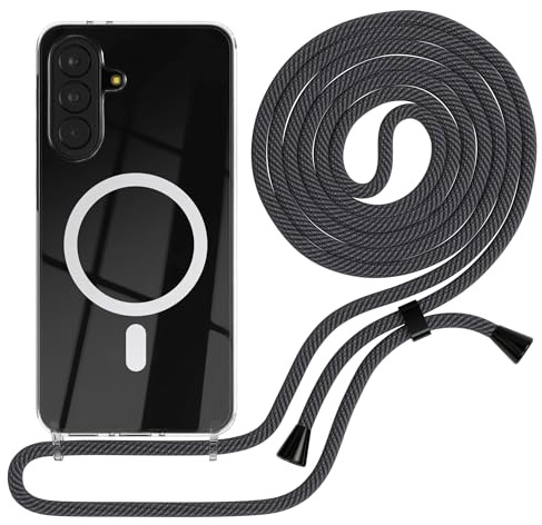 EAZY CASE - Handykette kompatibel mit Galaxy A37 Kette zum Umhängen Stoßfest Handyhülle für Galaxy A37 Silikon Hülle Band Handytasche Transparent als Fallschutz in Schwarz/Anthrazit - Clips Schwarz