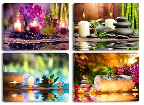 Piy Painting Wandbilder Entspannung Bilder und Kunstdrucke auf Leinwand wasserdichte Leinwandbild Ölgemälde Home Deko für SPA Yoga Zimmer Wohnzimmer Schlafimmer Küche Malerei 30x40 cm 4er Set