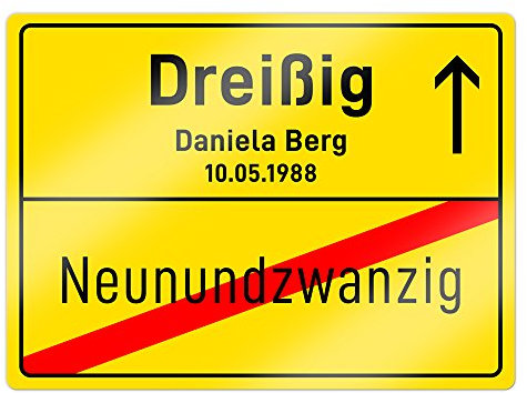 Casa Vivente Ortsschild mit Personalisiertem Aufdruck zum 30. Geburtstag, Name und Datum, Wand-Deko aus Aluminium, Geburtstagsgeschenk zum 30., 20 x 26,5 cm