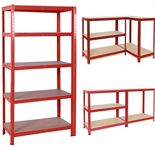 DICN 5 étages Couche étagère Rack de Stockage étagère 180 x 90 x 40 cm (Hxlxp), Niveau réglable sans Boulon Métal pour Home Office Garage Capacité 175 kg par étagère (Rouge)
