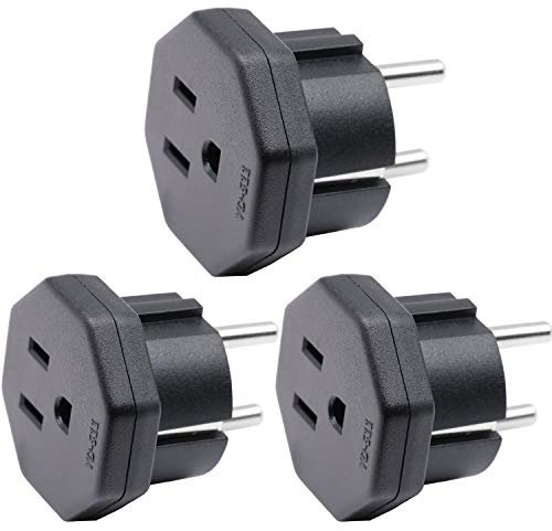 US/JP/CA Prise mâle vers EU/DE/FR/IT/ES Prise Femelle, US/CA/JP Prise mâle pour Appareil électronique Adaptateur Femelle EU à 2 Broches (3 pièces Noir)