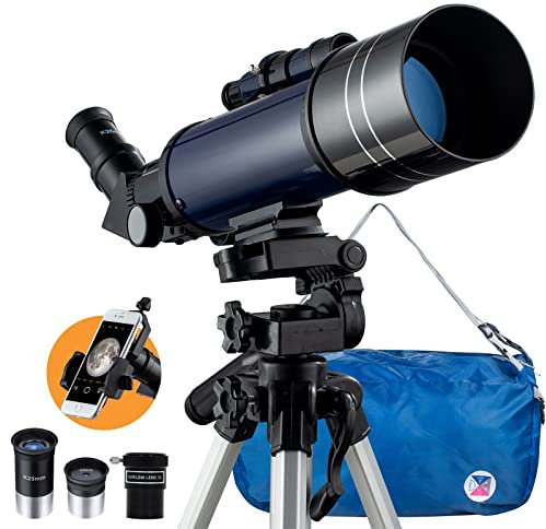 Telescopio Reflector Astronómico, 400/70MM Portátil y Potente con Trípode Profesional, Oculares HD Dobles, Lente Objetivo FMC