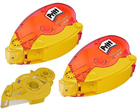 Pritt Roller de colle Refill non permanent pour collages repositionnables, ruban adhésif double face pour papier, carton et photos, set de 2 rollers rechargeables et 1 recharge