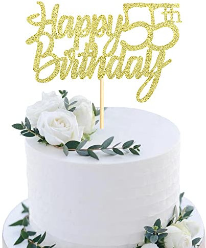 Sumerk 1 Stück Happy 55th Birthday Cake Topper Glitter 55.Geburtstag Tortendeko 55 Geburtstag 55th Geburtstagskerzen Cake Topper Tortendeko für mann frauen