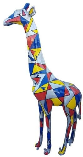 Casa Padrino Designer Deko Giraffe Grau/Mehrfarbig H. 205 cm - Riesige Dekofigur - Tierfigur - Gartendeko Skulptur - Gartenfigur