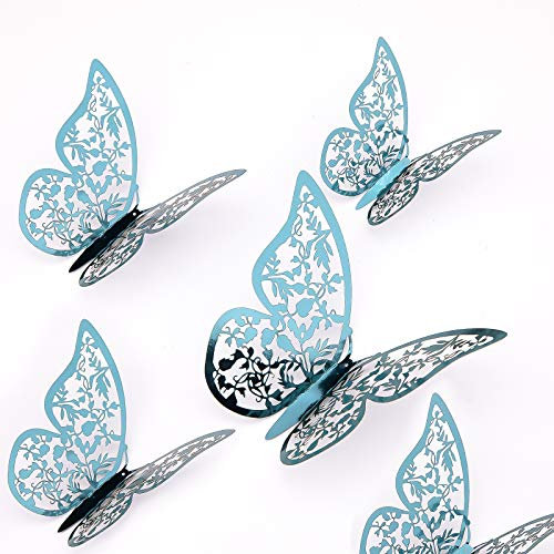 AIEX 24 Stück 3D Schmetterlinge Ornamente Vivid Abnehmbare Aufkleber mit 3 verschiedenen Größen, für Wandtattoos, Kinderzimmer Ornamente, Hochzeitsfeier Dekor (Indigo)