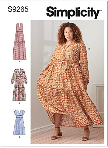 SIMPLICITY SS9265A Damen/Übergröße, Kleid A (XXS-XS-S-M-L-XL-XXL), Weiß