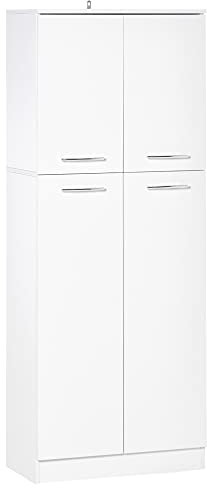 HOMCOM Armario Alto de 2 Puertas Mueble Auxiliar de Almacenaje Multifuncional con 5 Estantes y Baldas Ajustables Moderno para Salón Dormitorio Cocina 59x31x155 cm Blanco