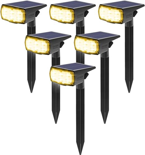 GOLUMUP Luci Solari da Esterno, 36 LED Faretti Solari da Giardino, Cortile, Vialetto, Piscina e Campeggio Impermeabile IP67 - Bianco Caldo (6 Pezzi)