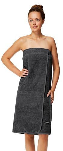 Sowel® Saunakilt Damen, 100% Bio-Baumwolle, Saunahandtuch mit Klettverschluss und Gummizug, Saunatuch Knielang, 80 x 130 cm, Anthrazit/Anthrazit