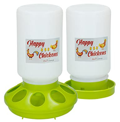 FINCA CASAREJO Tränke und Futternapf für Küken und Wachteln - Packung Futtertrog 1Kg + Tränke 1L Happy Chickens - Design Angepasst an die Größe der Küken