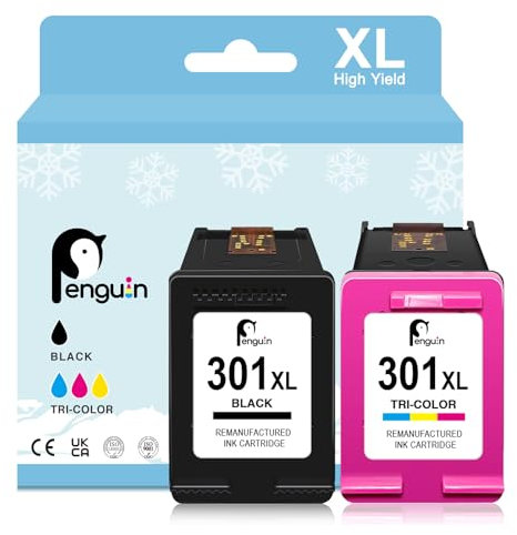 Penguin 301XL für HP 301 Druckerpatronen für HP Envy 4500 4508 5530 Deskjet 1000 2000 2050 3050 Officejet 2620 4630 Wiederaufbereitete für HP 301XL Patronen (1 Schwarz 1 Farbe)