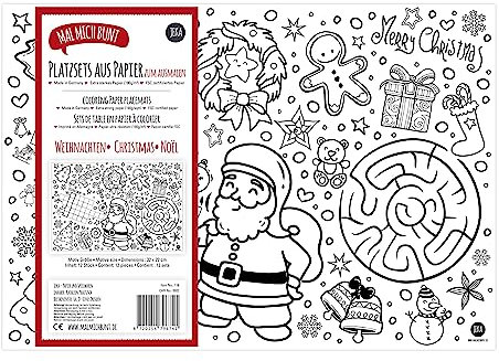 12 Platzsets Weihnachten zum Ausmalen, Weihnachten Tischsets zum Ausmalen, Kinderbeschäftigung Weihnachten, Geschenkidee Weihnachten, Mal Mich Bunt
