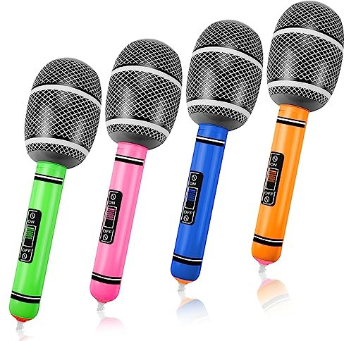 4Pcs Inflatable Microphone for Kids Adults, Jagowa Pretend Play Microphone Toys Musical Instrument Party Supplies Gifts (4 Colors)
