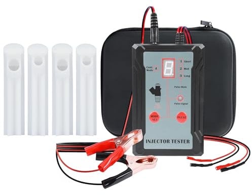 MR CARTOOL Tester per Iniettori di Carburante Veicolo da 12V con 4 Adattatori e 8 modalità di Impulso, Tester di Pressione dell'iniettore del Carburante del Veicolo Kit di Pulitore dell'iniettore