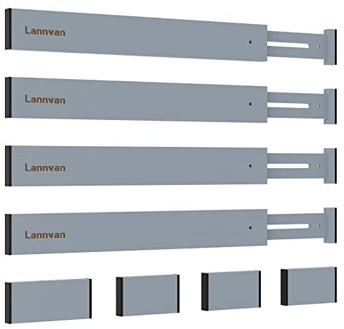 Lannvan 4 Piezas Separadores de Cajones, Separador Cajones Ajustable de Bambú, Organizador de Cajones de Cocina con Resorte para Cocina, Cómoda, Baño, Dormitorio, Oficina, 42.8-56.3 cm, Gris