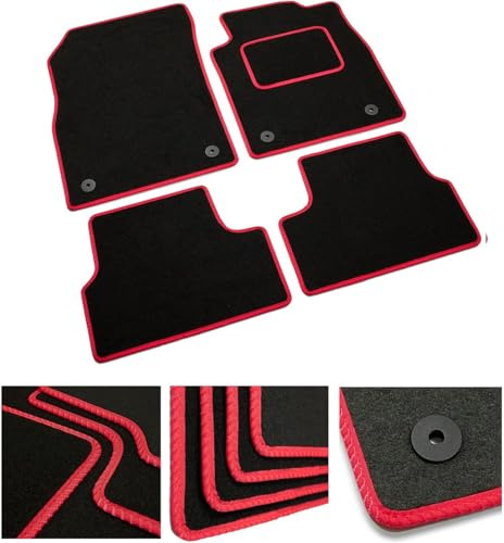 DB Bespoke Car Floor Mats For Citroen C4 Cactus (2014-2026) | Black Carpet, Red Trim, 4 Piece Set, 2 Clips, Tailored Car Mats, Anti Slip