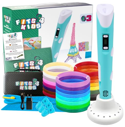 Fits4Kids 3D Drucker Stift Starterset Geschenke Für Kinder XXL, Mit 140m PLA Filament 1,75 mm Und Zubehör (Blau)