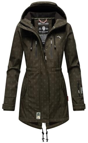 MARIKOO Damen Softshelljacke (XS-3XL) mit Kapuze - Wasserabweisend, Fleece innen, Tasche am Arm, Mantel, Warme Jacke Frauen B614 (XS, DOlive-wp)