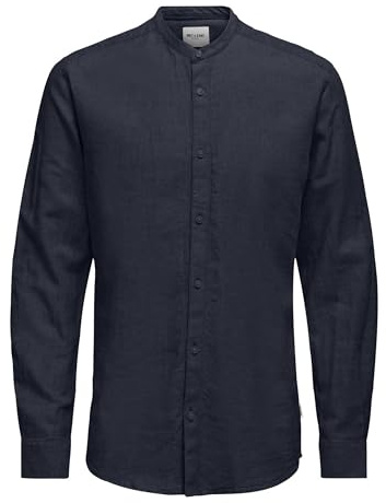 ONSCAIDEN LS Solid Linen Mao Shirt Noos, Night Sky, L