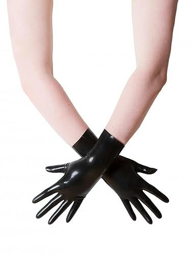 Seamless Unisex Black Red Short Latex Gloves Mittens Finger Wrist Length