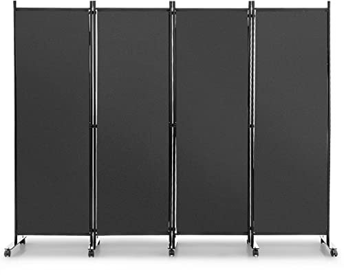 COSTWAY 225x173cm Paravent Intérieur 4 Panneaux à 10 roulettes, Cloison de Separation Interieur Pliable, Cadre en Metal, Tissu Polyester, Separateur de Pieces pour Salon Bureau Balcon (Gris)