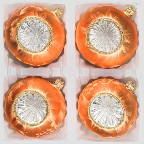 Navidacio 4 TLG. Glas-Weihnachtskugeln Set 10cm Ø in 'Vintage Ice Orange Gold' Christbaumkugeln -Reflektorkugeln -Christbaumschmuck 10cm Durchmesser Reflexkugeln