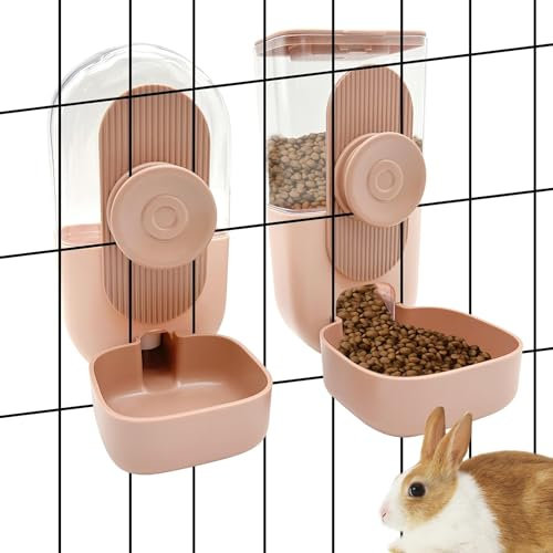 kathson Hanging Automatic Food Water Dispenser Small Cat Feeder and Water Dispenser Gravity Auto Feeder and Waterer Set for Rabbit Chinchilla Guinea Pig Hedgehog Ferret Kitty Puppy (Pink)