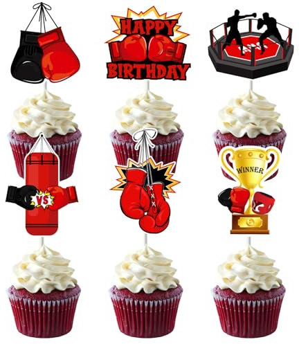 Kreatwow Boxen Geburtstag Party Dekorationen 36 Stück, Boxen Match Cupcake Topper Boxen Geburtstag Dekoration für Geliebte Sport Boxen Party Kampf Ringer Baby Dusche 1 2 3 Geburtstag Party