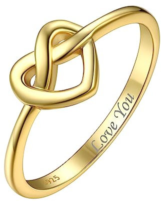 ChicSilver 925 Personalisierter Knoten Ring mit Herz für Frauen, 1.9mm Goldring Ewigkeitsring, Damen Verlorbungsring Eheringe für Freudin Ehefrau
