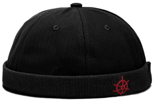 Malaxlx Herren Ruder Stickerei Schwarz Docker Cap Seemannsmütze Docker Mütze Hafenmütze Seemannskappe Brimless Cap Herrenmütze Verstellbar