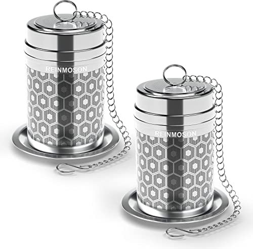 Reinmoson 2er-Pack Edelstahl Teesieb für losen Tee – 5 x 7,1 cm Gewürzei Teeei Groß mit extra feinem Netz, 304 Edelstahl Teekugeln – Tee sieb für Tasse fein für Schwarztee, Rooibos, Kräutertee