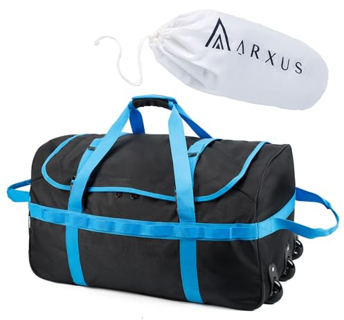 Arxus Faltbare Reisetasche mit Rollen, 85L Großer Griff Handgepäck, Rolltasche für Reisen, Sport, Camping, Wochenende, Übernachtung
