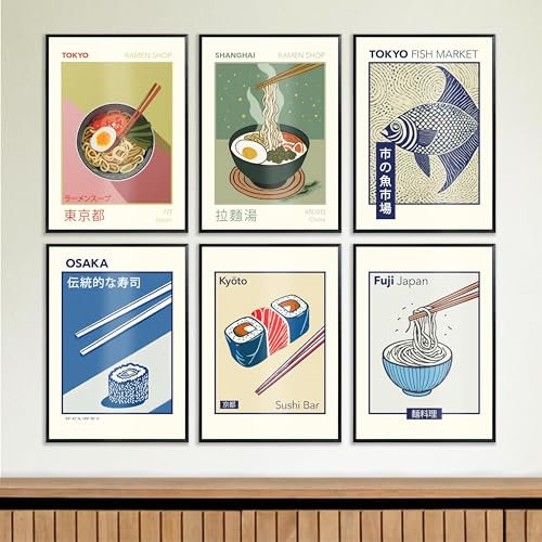 6 X Premium Japanese Tokyo Poster-Set | 29,7 x 21cm | DIN-A4 | Kunstdruck, Vintage Wandkunst, Plakate für Wand im Wohnzimmer, Schlafzimmer | Aesthetic, Minimal Wandbilder | 240g/m2 | OHNE RAHMEN