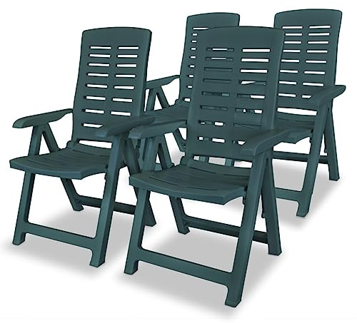 KOIECETA Gartenstuhl Verstellbar Witterungsbeständig Hochlehner Klappstuhl Liegestuhl Klappsessel Gartenstühle Stuhl Stühle Kunststoff (4, Grün, 60 x 61 x 108 cm (B x T x H))