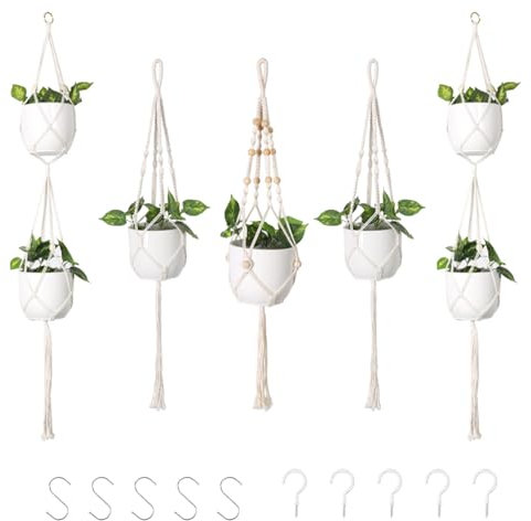 DXRPO Vasi Sospesi per Piante 5 Pezzi,Porta Vasi da Appendere,Porta Piante da Appendere, per Interni ed Esterni, Balconi, Decorazione Portafiori Fornito di Ganci(Beige)