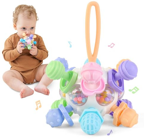 SUPERBE BEBE Montessori - Babyspielzeug - Sensorisches Beißspielzeug - Silikon-Beißring - Pädagogisches Ballspielzeug - Baby Spielzeug Frühförderung Entwicklungs - Spielzeug Babys Geschenke Geburt